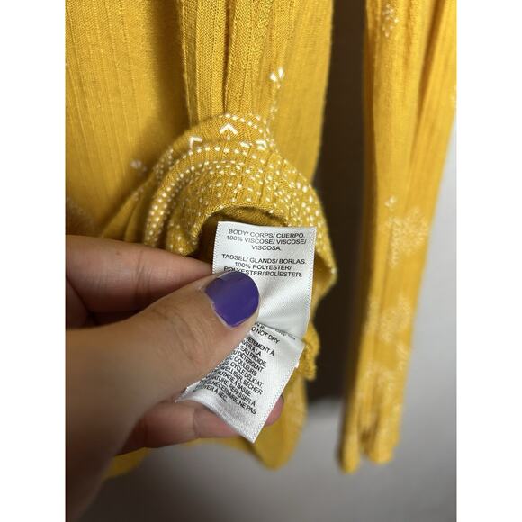 Lucky Brand Women’s Mustard Yellow Boho Tassel Long Sleeve Top Blouse Size L - Picture 11 of 11